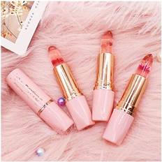 KTouler 3 Pcs Color Change Crystal Flower Jelly Lipstick, Long Lasting Non-Stick Cup Nutritious Moisturizing Magic PH Temperature Lip Gloss Makeup Gift Set