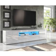 Doors TV Benches Furneo Stand Unit LED Cabinet Matt & High Gloss White TV Bench 200x49cm