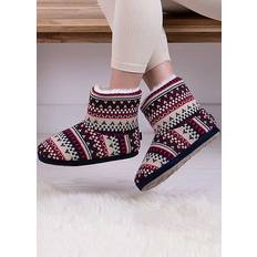 Totes Knitted Fairisle Slipper Boots, Multi