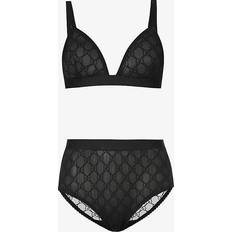 Gucci Women Underwear Gucci Womens Black Logo-embroidered Stretch-mesh Lingerie set