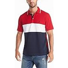 Nautica Men's Short Sleeve 100% Cotton Pique Color Block Polo Shirt, Red