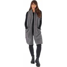 OHS Long Teddy Fleece Scarf Pocket Wrap Plush Womens Hand Warmer Charcoal Grey