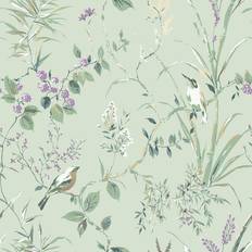 Crown Mariko Bird Floral Wallpaper Green M1552