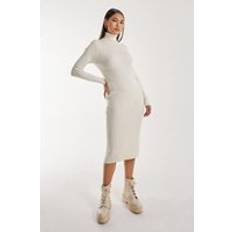 Clothing Ribbed Roll Neck Midi Dress Stone