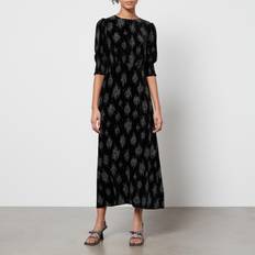 Rixo Lucile Glitter-Printed Silk-Velvet Midi Dress Black