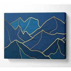Polyester Wall Decorations Gold Mountains On Blue Canvas Print Medium Framed Art