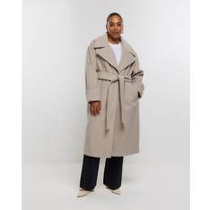 Wool Outerwear River Island Womens Plus Beige Belted Robe Coat Beige