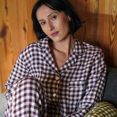 Red Pyjamas Piglet Women's Gingham Linen Pyjama Set, Berry