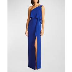 Halston Joelle One-Shoulder Fluid Crepe Gown Prussian Blue