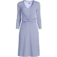 Lands' End Dresses Lands' End Women Lightweight Cotton Modal 3/4 Sleeve Fit Flare V-Neck Dress