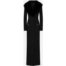 Silk Outerwear Dolce & Gabbana Long silk georgette coat with faux fur collar