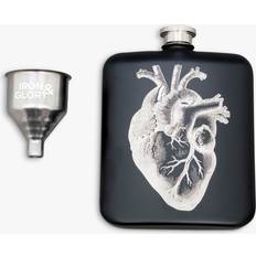 Black Hip Flasks Iron & Glory Heart Stainless Steel 174ml Hip Flask
