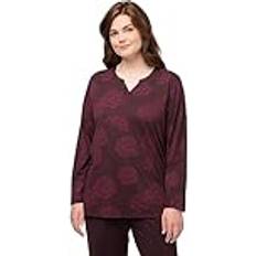 Brown - Women Pyjamas Ulla Popken Damen Pyjama Shirt, 1/1 Sleeve with floralprint Schlafanzüge, Schwarze Kirsche