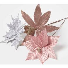 Polyester Interior Details Homescapes Set Of 3 Pink Poinsettia Single Stem Decorations Artificial Plant