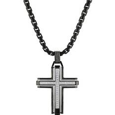 Esquire Men's Two Tone Stainless Steel & 0.16 TCW Diamond Cross Pendant Necklace neutral