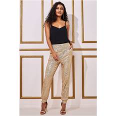 Gold - Women Trousers Goddiva Sequin Cuffed Ankle Trouser Gold