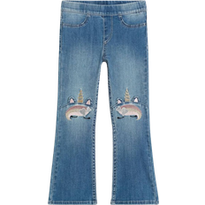 H&M Girl's Superstretch Flared Leg Jeans - Light Denim Blue/Gold/Pink Unicorns