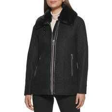 Kenneth Cole Women's Faux-Fur-Collar Moto Black Black