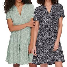 Grey - Solid Colours Dresses Only Women's Life S/S THEA Dress NOOS PTM, Chinois Green/AOP:White Leafs