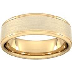 Goldsmiths 7mm Traditional Court Heavy Matt Centre With Grooves Wedding Ring In Carat Yellow Ring