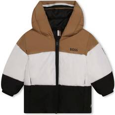 BOSS Kid's Water Repellent Puffer Jacket with Signautre Stripe Colours - Chocolate Brown (J06274)