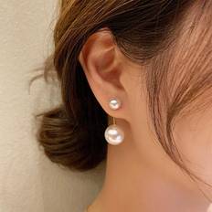 Shein 1pair Simple Imitation Pearl Earrings For Women, Ins Style