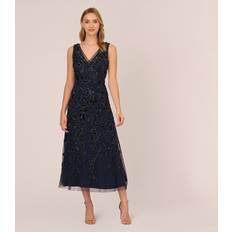 Evening Gowns - Florals Dresses Adrianna Papell Beaded Ankle Length Gown, Navy