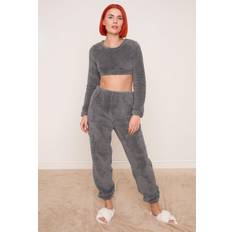 OHS Teddy Fleece Long Sleeve Crop Top Grey