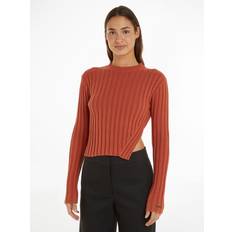 Calvin Klein Beige Jumpers Calvin Klein Ribbed Split Side Organic Cotton Blend Jumper, Baked Clay