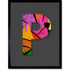 Wee Blue Coo Letter P Neon Multicoloured Abstract Wall Decor 33.3x43.3cm