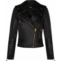Leather Jackets - Women Infinity Leather Womens Quilted Vintage Brando Biker Jacket-Lusaka Gold