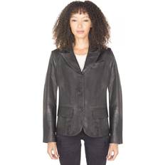 3XL - Women Blazers Infinity Leather Infinity Leather Womens Blazer Jacket-Seregno Black