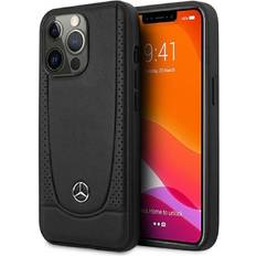 Mercedes-Benz Phone Case for iPhone 14 Pro Max in Black with Perforations, Real Leather Protective, Durable & Anti-Scratch Case with Accessible Ports, Shock Absorption & Signature Metal Logo