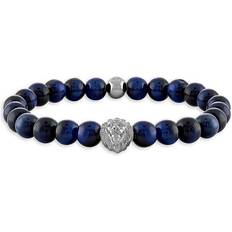 Esquire Men's Sterling Silver & Blue Tiger's Eye Lion Head Beaded Bracelet