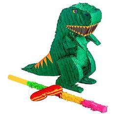 Fax Potato Fax Potato Pinatas Dinosaur Cardboard Pinata, Stick and Blindfold Set W43cm x D13cm x H55cm Green