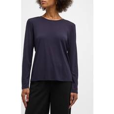 Eileen Fisher Long-sleeve Crewneck Silk Jersey Top