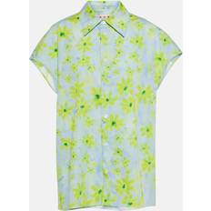 Marni Womens Aquamarine Floral-print Relaxed-fit Cotton Shirt