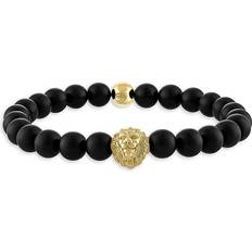 Esquire Men's Men's Jewelry 925, 8Mm Black Onyx With Gold Ip Lion Head Bracelet