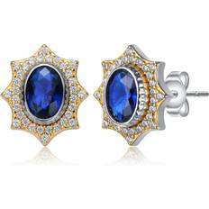 Rachel Glauber 14K Gold Plated Sapphire Cubic Zirconia Stud Earrings Blue Blue