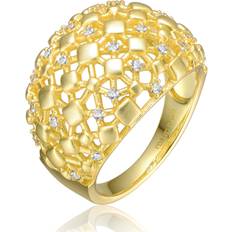 Rachel Glauber RG 14k Yellow Gold Plated with Cubic Zirconia Dome-Shaped Textured Nugget Ring