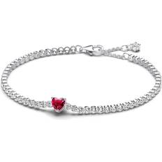 Pandora Sparkling Heart Tennis Bracelet - Silver/Red/Transparent