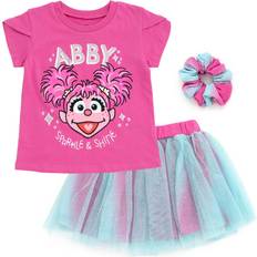 Sesame Street Sesame Street Abby Cadabby Toddler Girls T-Shirt Tulle Mesh Skirt and Scrunchie Piece Outfit Set Purple/Blue 5T