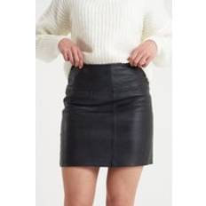 S - Women Skirts Real Leather Mini Skirt Black