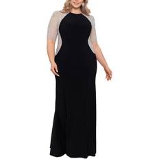 Xscape Plus Mixed-Media Rhinestone-Embellished Gown Black/Nude Black/Nude