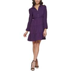 Kensie Collared Tiered Shift Dress Eggplant Eggplant