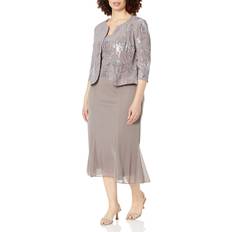 Alex Evenings Sequined A-Line Midi Dress and Jacket Pewter Pewter