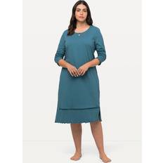 Turquoise - Women Negligées Ulla Popken Ladder Lace Trim Lettuce Edge Cotton Knit Nightgown turquoise