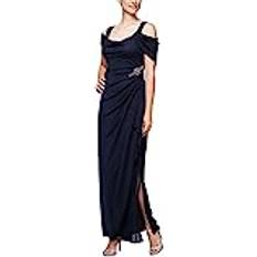 Alex Evenings Women's Long Cold Shoulder Dress Petite and Regular Sizes Beaded Navy