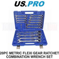 US PRO 20pc Metric Flex Gear Ratchet Combination Spanner Wrench