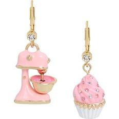 Betsey Johnson Faux Stone Cupcake Mismatch Drop Earrings Pink, Gold